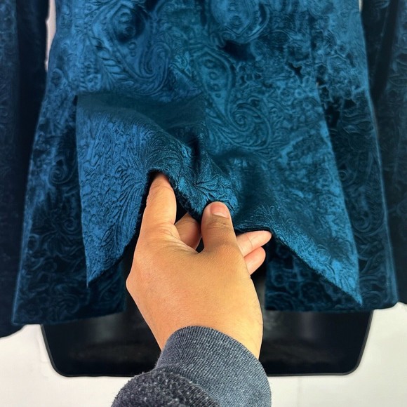 Iijin Paisley Velvet One Button Tuxedo Teal With Black Lapels  S jacket blazer - Picture 9 of 11